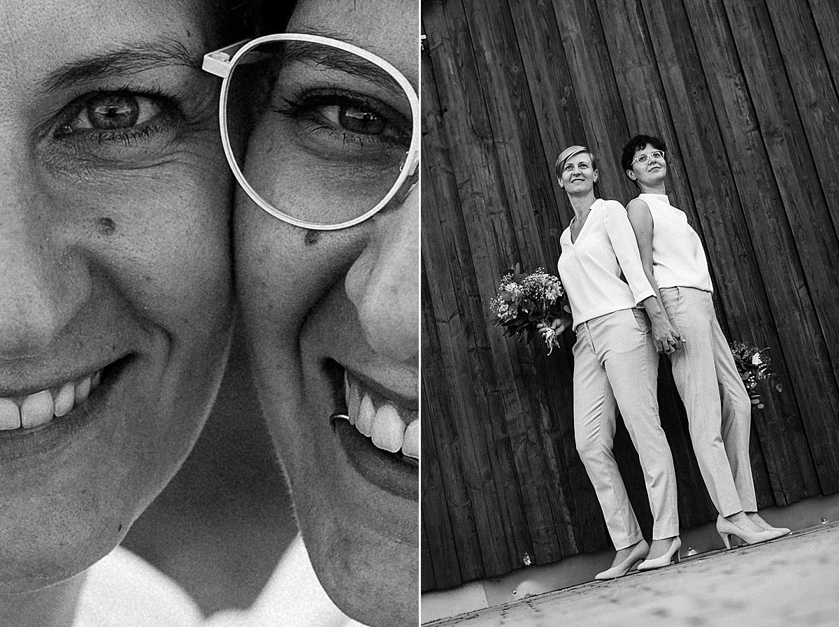 Lesbisches Brautpaar im Hosenanzug in Öhringen