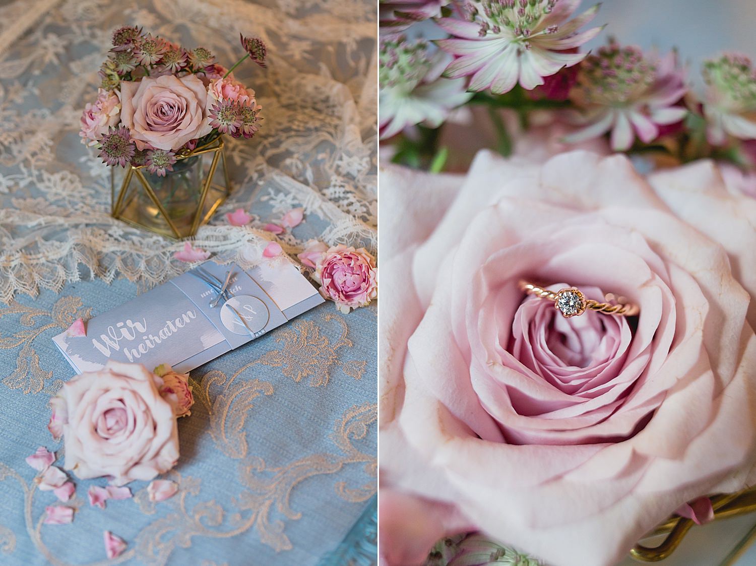 Schöne Hochzeitspapeterie mit Verlobungsring